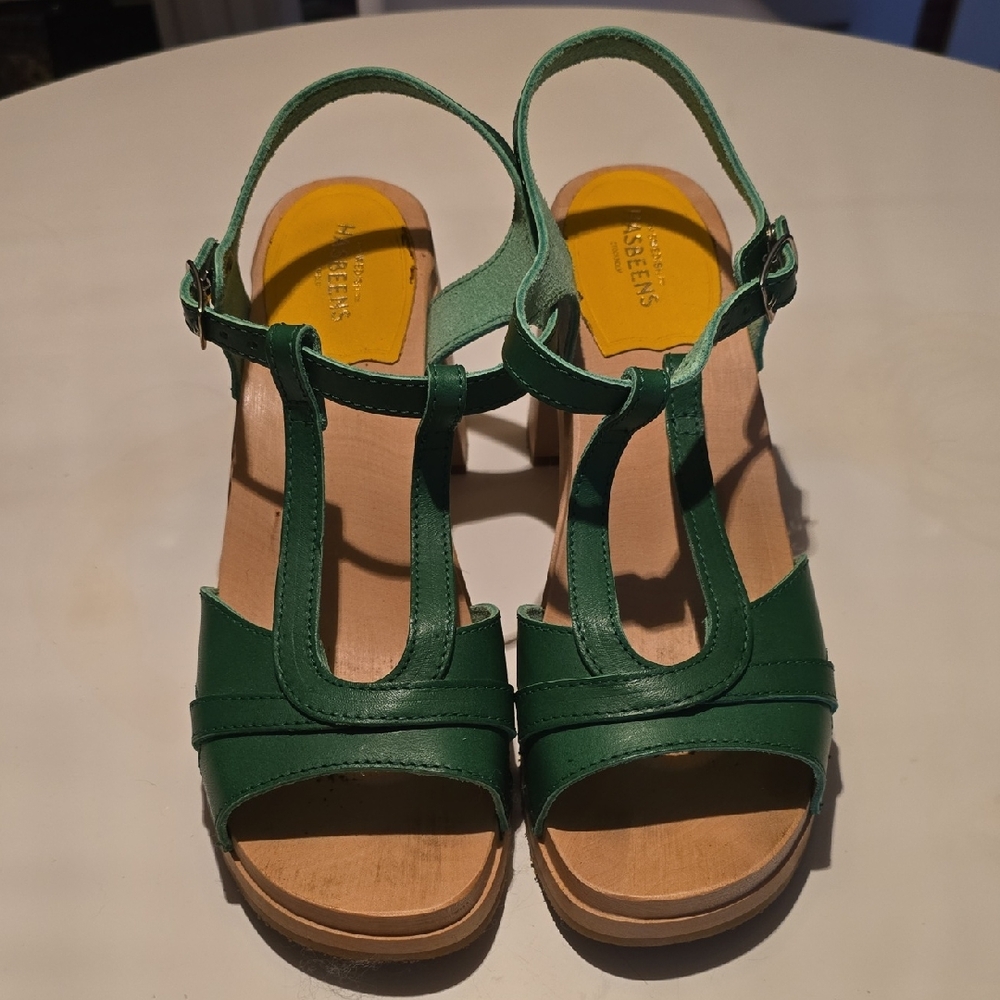 Swedish Hasbeens Green Leather Sandals